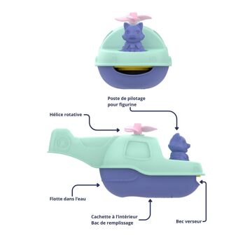 Jouet de bain et plage, Hélicoptère 2-en-1 transformable en bateau, Made in France en plastique recyclé, Cadeau 1-5 ans, Pâques 9