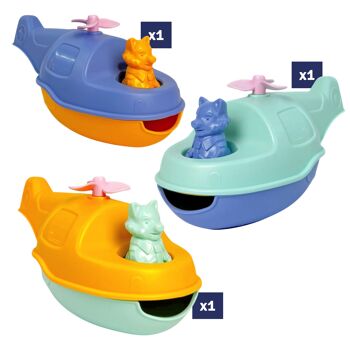 Le Jouet Simple, Hélicoptères 2-en-1 et Figurine, Jouets Éducatif pour Le Bain & La Plage, Fabriqués en France, 100% Plastique Recyclé et Recyclable, Lavables Lave-vaisselle, Cadeau Enfants Filles et Garçons Dès 1 An, Assortiment 2