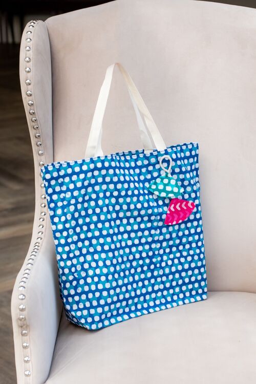 Fabric Gift Bags Tote Style - Indigo Squares (Large)