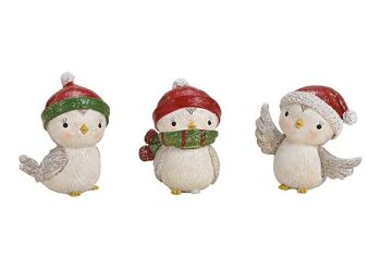 Oiseau d'hiver avec chapeau de Noël en poly blanc 3-fold