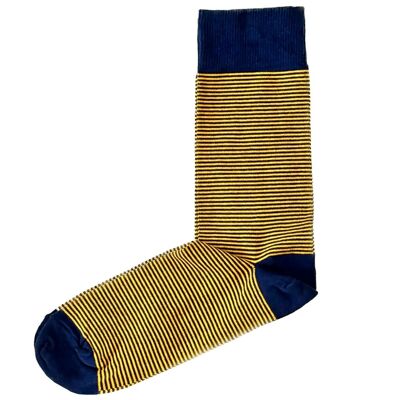 Calcetines de algodón con rayas finas - Amarillo y azul marino