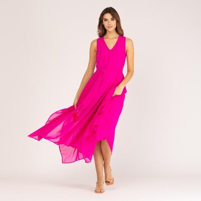Langes rosa asymmetrisches Kleid
