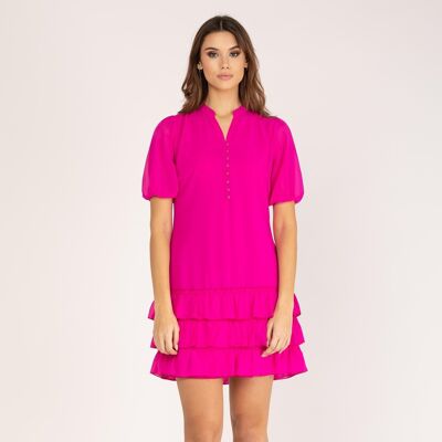 Vestido corto con volantes rosa