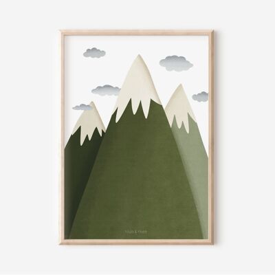 Poster di viaggio in montagna: poster di avventure per bambini sulla catena montuosa