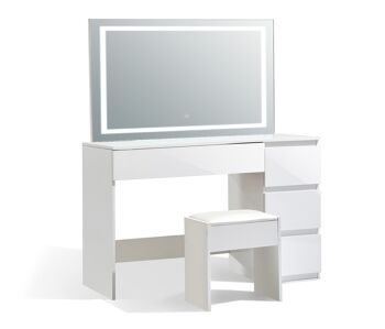 Coiffeuse LENI avec miroir, tabouret et éclairage LED orientable 1