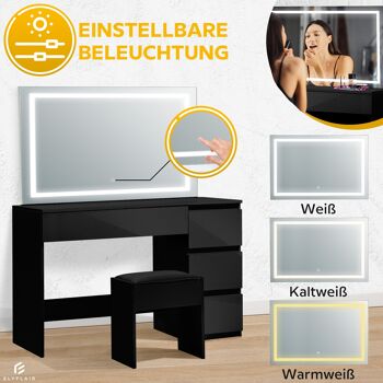 Coiffeuse LENI avec miroir, tabouret et éclairage LED orientable 17