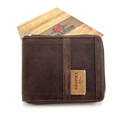 Portefeuille en cuir véritable, marque Charro, effet vintage, art. HU-31556