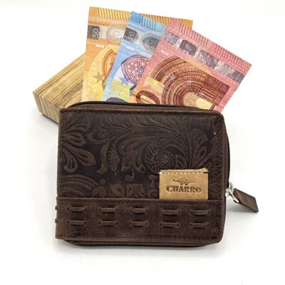 Portefeuille en cuir véritable, marque Charro, effet vintage, art. HU-21556