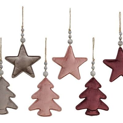 Christmas hanger tree, star made of velvet, old pink, bordeaux red, taupe 6-fold, (W / H / D) 15x25x5cm