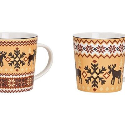Mug elk decor made of porcelain brown 2-fold