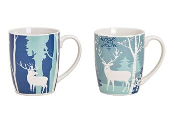 Mug décor forêt d'hiver en porcelaine turquoise 2 volets
