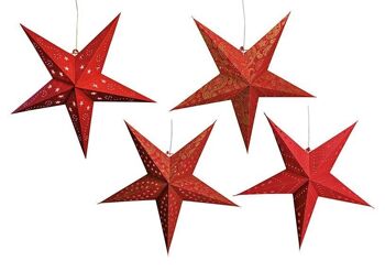 Étoile lumineuse en papier rouge avec 5 pointes, 4 assortis, 60 cm