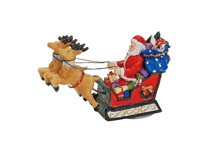 Slitta con renna in miniatura in poliestere, 8 cm