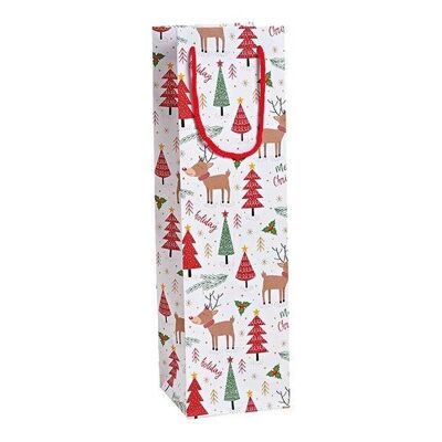 Borsa portabottiglie Moose Merry Christmas in carta/cartone colorato (L/A/P) 10x35x10cm