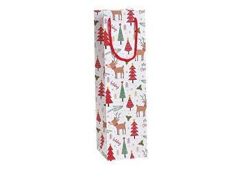 Sac bouteille Moose Joyeux Noël en papier/carton coloré (L/H/P) 10x35x10cm
