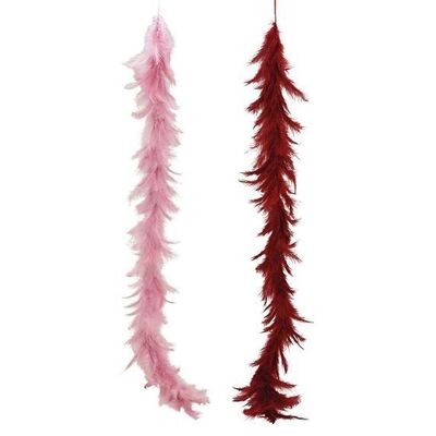 Feather garland Bordeaux, pink, 2-fold, (H) 110cm