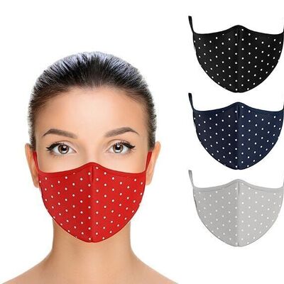 Mouth and nose mask with dots made of colorful poly, 4-fold, (W/D) 12x1cm