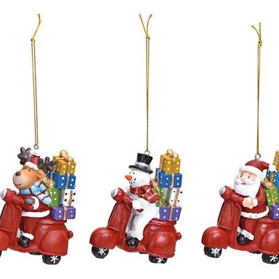 Snowman / Nickolaus / deer on scooter to hang from poly red 3-way