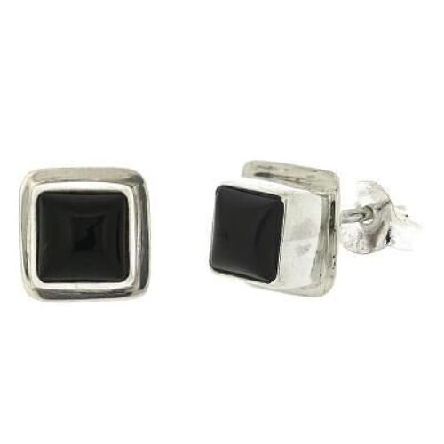 Double Square Onyx Stud Earrings with Presentation Box