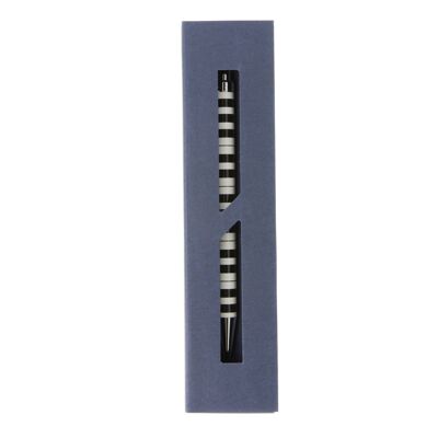 Stylo à bille design musical dans une boîte cadeau en carton bleu foncé, motif : clavier