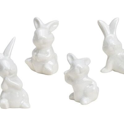 Lapin blanc en porcelaine, 4 assortis, 6-7 cm