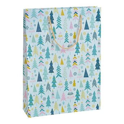 Sacchetto regalo decoro foresta invernale in carta / cartone verde (L / A / P) 25x34x8cm