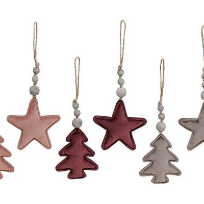 Percha para árbol de Navidad, estrella de terciopelo, rosa vieja, rojo burdeos, 6 capas de color topo, (An / Al / Pr) 10x19x3cm