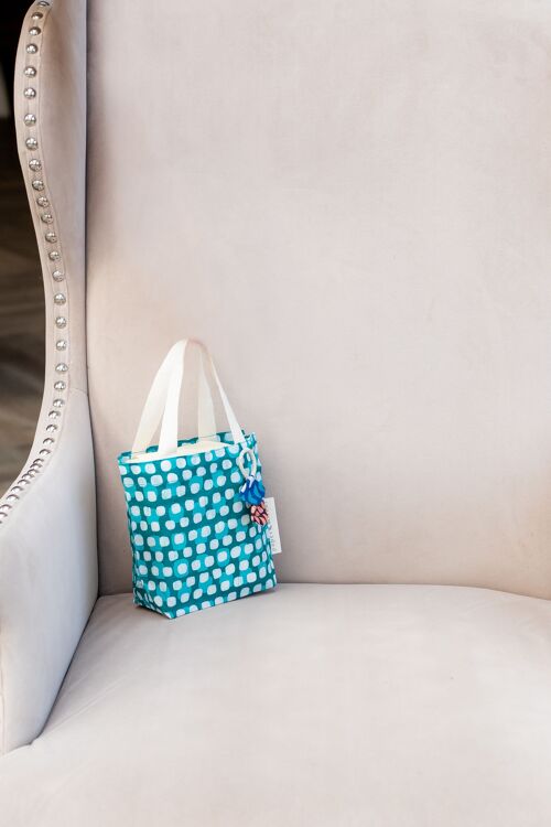 Fabric Gift Bags Tote Style - Teal Squares (Small)