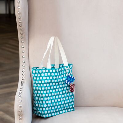 Fabric Gift Bags Tote Style - Teal Squares (Medium)