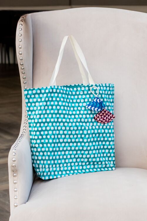 Fabric Gift Bags Tote Style - Teal Squares (Large)