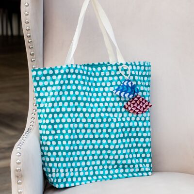 Fabric Gift Bags Tote Style - Teal Squares (Large)
