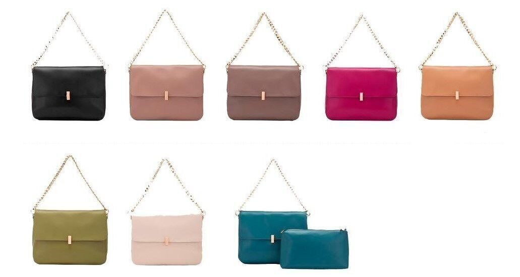 Borsa a tracolla grande in materiale sintetico con manico a catena + pochette