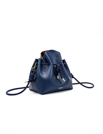 Sac seau en cuir bleu- bandoulière corde 3