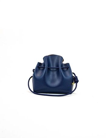 Sac seau en cuir bleu- bandoulière corde 9