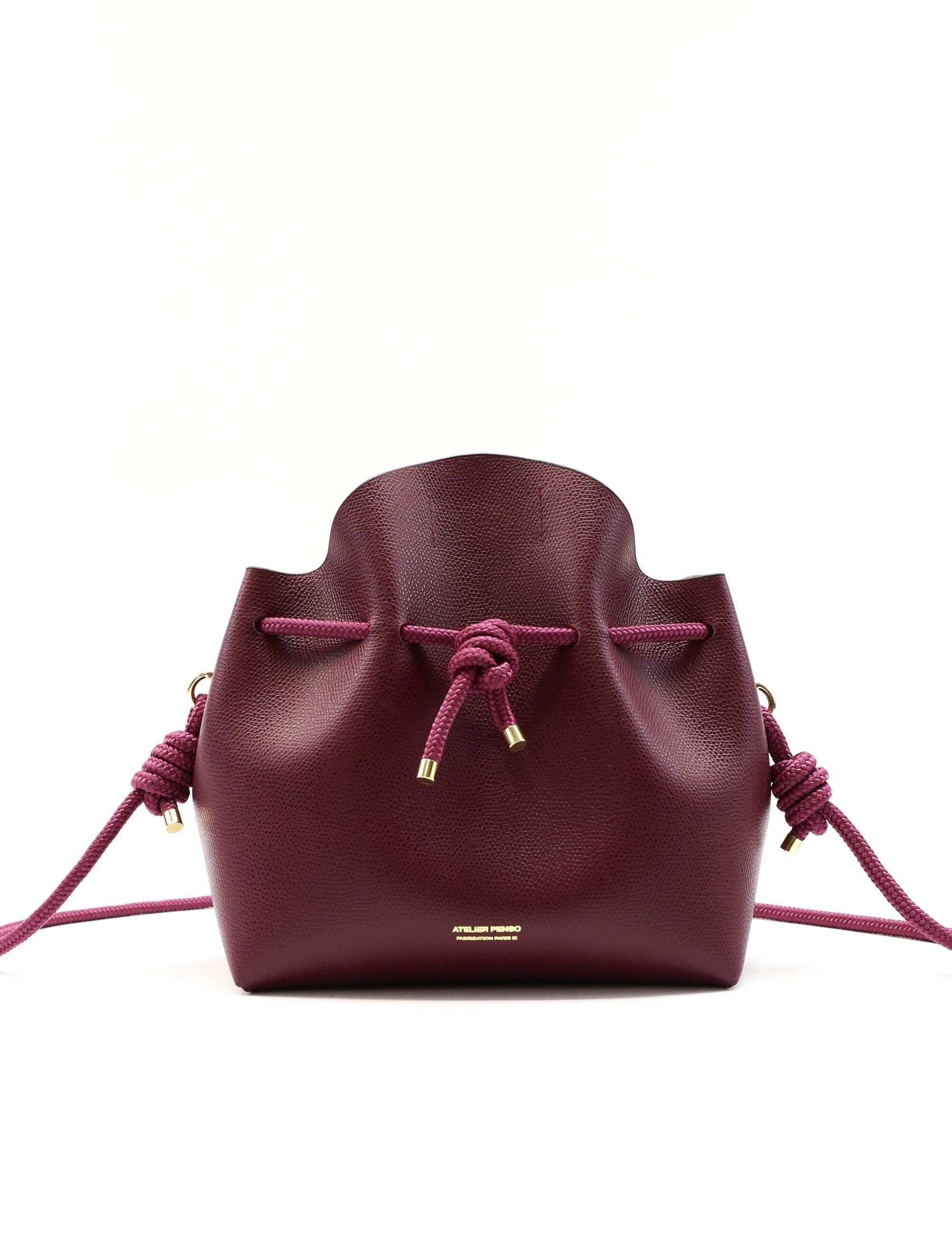 Buy wholesale Burgundy leather bucket bag rope shoulder strap