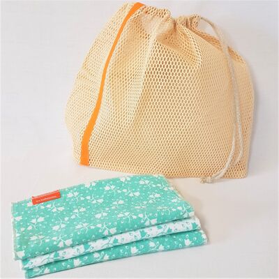 Zero waste kitchen set "Bells": 3 washable paper towels + washing net