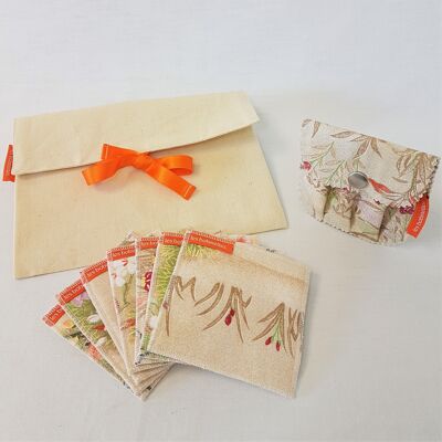 Zero waste gift pouch "Prairie" 7 wipes + soap pouch in recycled tarpaulin