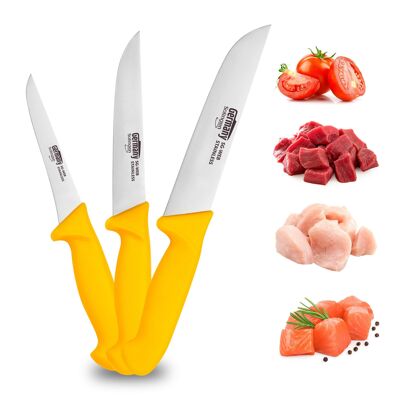 Germany Solingen professional knife set - 3-piece butcher knife with non-slip handle for professional butchers and hobby chefs - butcher knives with excellent sharpness - meat knife set