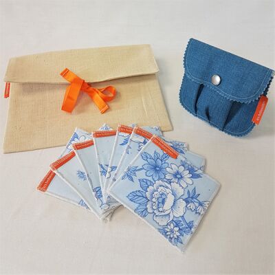 A zero-waste and eco-responsible trip: 7 wipes + soap pouch in recycled tarpaulin - Blue