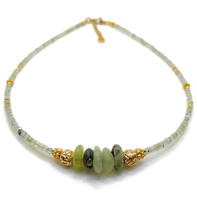 Collana in pietra prehnite, perline placcate oro - Fatto a mano - Devastazione