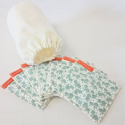 Zero-waste: 7 washable bamboo and cotton "green bells" wipes + pouch