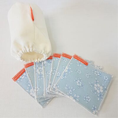 Zero-waste: 7 washable bamboo and cotton "Flower" wipes + pouch