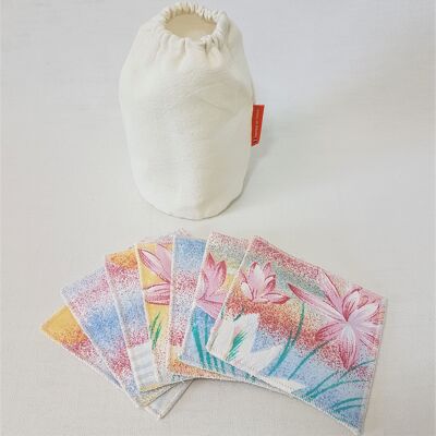 Zero-waste: 7 washable bamboo and cotton "Holiday" wipes + pouch