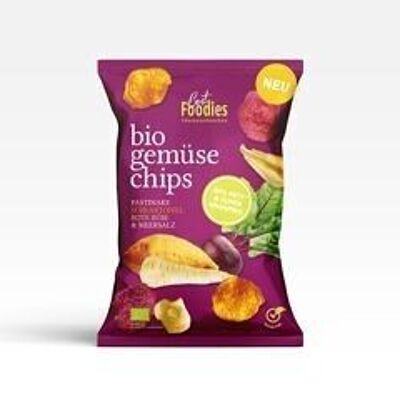 mélange de chips de légumes biologiques - panais, patate douce, betterave et sel marin