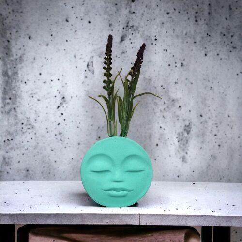 Handmade Jesmonite Standing Face  Pot/Vase - Green
