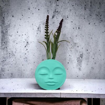 Handgefertigter Jesmonit-Topf/Vase mit stehendem Gesicht – Grün