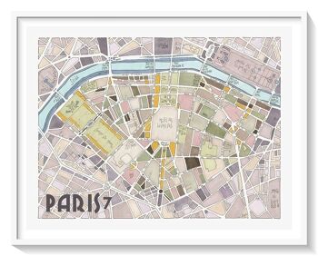 Affiche illustrée du Plan du 7ème arrondissement de PARIS - Décoration murale 1