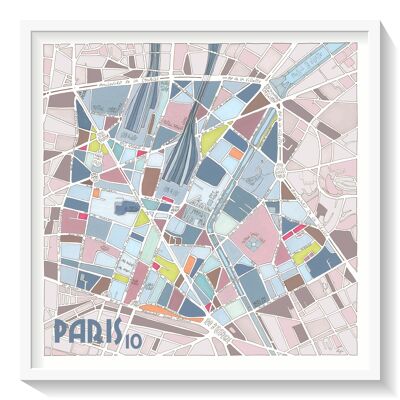 Poster Illustration Map of the 10th arrondissement of PARIS - Wall decoration