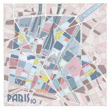 Affiche Illustration Plan du 10ème arrondissement de PARIS - Décoration murale 4