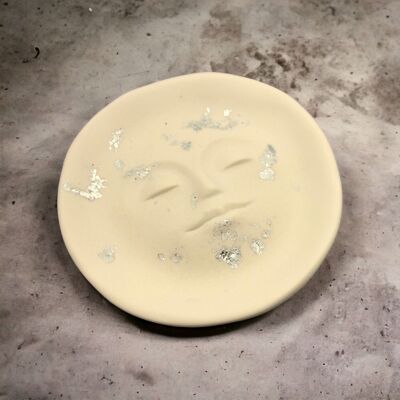 Handmade Jesmonite small Face Dish - White with Silver Leaf